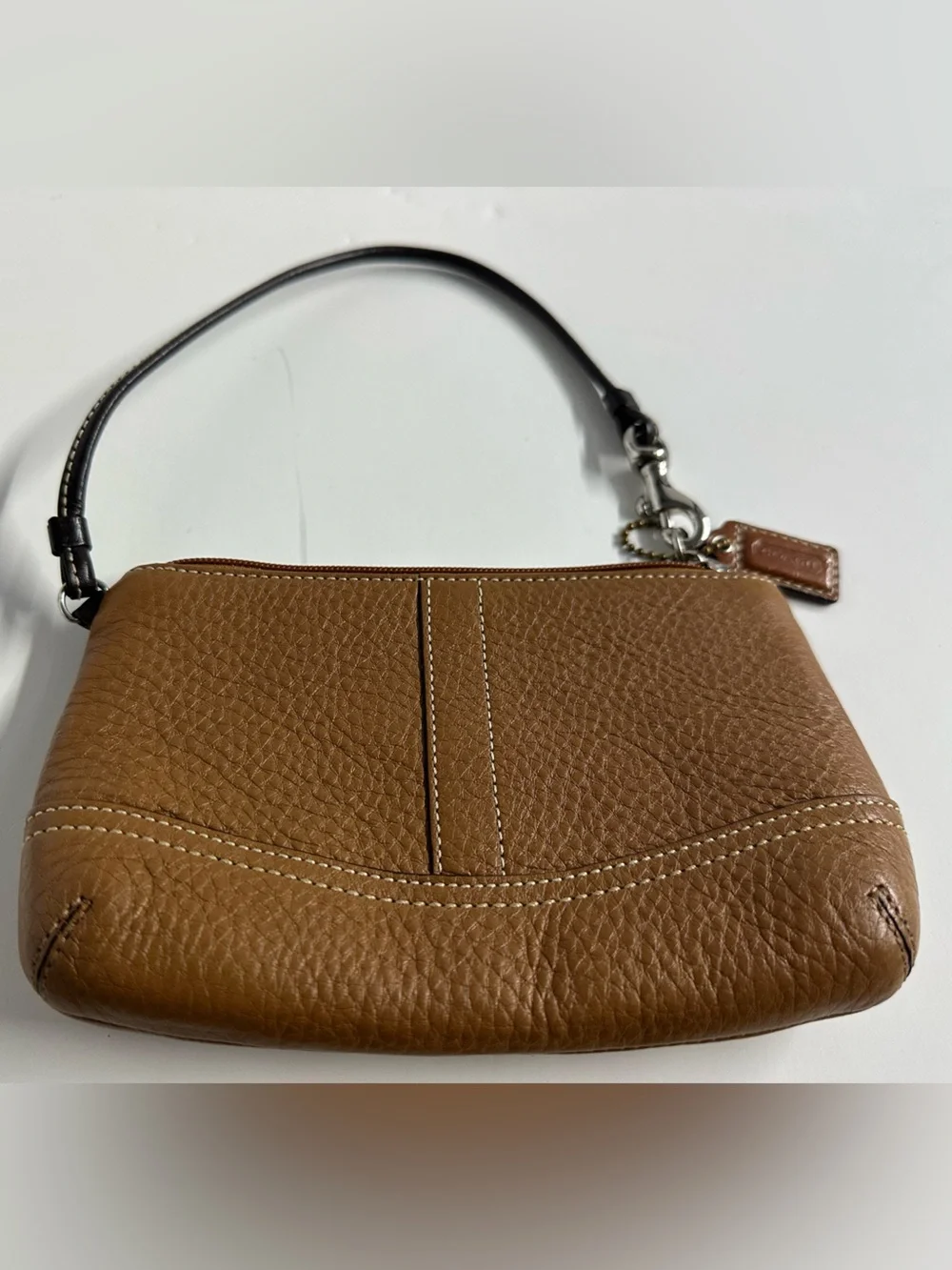 Coach Dark Tan Pebbled Leather Wristlet